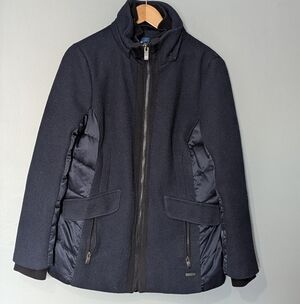 Tom Tailor Navy Blue Wool Blend‎ Jacket Quilted Nylon Panels Men's Large
